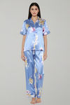 Zivame Satin Pyjama Set - Blue Floral — thumbnail 2