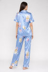 Zivame Satin Pyjama Set - Blue Floral — thumbnail 3
