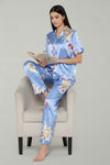 Zivame Satin Pyjama Set - Blue Floral — thumbnail 4