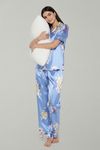 Zivame Satin Pyjama Set - Blue Floral — thumbnail 5