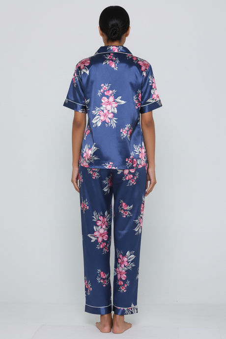 Zivame Satin Pyjama Set - Navy Floral — image 3
