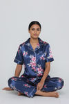 Zivame Satin Pyjama Set - Navy Floral — thumbnail 5