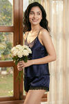 Zivame Satin Sleep Short Set - Dark Blue — thumbnail 1