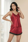 Zivame Satin Sleep Short Set - Red — thumbnail 2