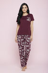 Zivame Farm Lore Knit Cotton Pyjama Set - Fig — thumbnail 1