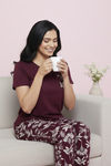 Zivame Farm Lore Knit Cotton Pyjama Set - Fig — thumbnail 5