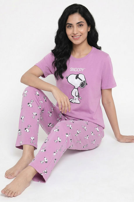 Zivame Peanuts Knit Cotton Loungewear Set - Phalaenopsis — image 4