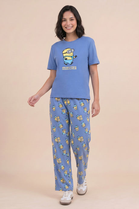 Zivame Minions Knit Cotton Loungewear Set - Riviera — image 2