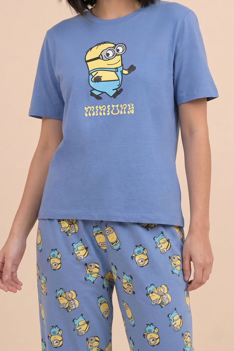 Zivame Minions Knit Cotton Loungewear Set - Riviera — image 5