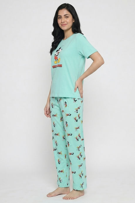 Zivame Mickey Mouse Knit Cotton Loungewear Set - Yucca — image 3