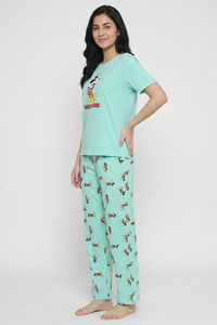 Zivame Mickey Mouse Knit Cotton Loungewear Set - Yucca — thumbnail 3