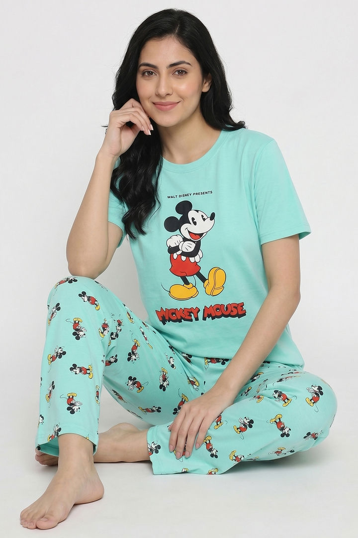 Zivame Mickey Mouse Knit Cotton Loungewear Set - Yucca — image 4