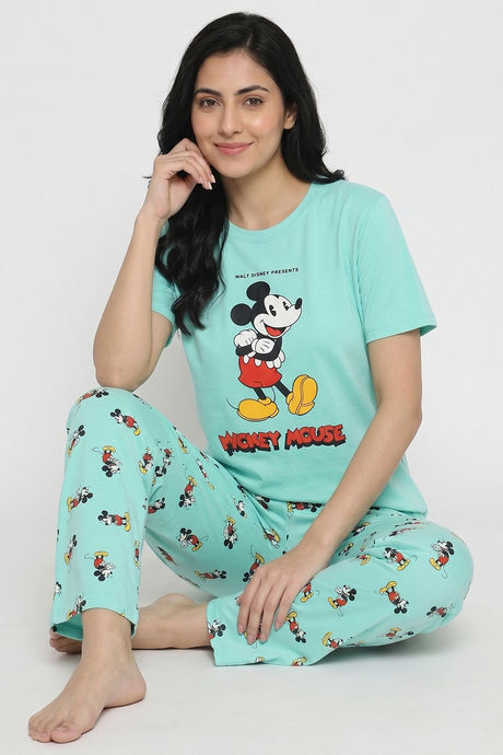 Zivame Mickey Mouse Knit Cotton Loungewear Set - Yucca — image 4