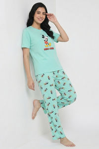 Zivame Mickey Mouse Knit Cotton Loungewear Set - Yucca — thumbnail 5