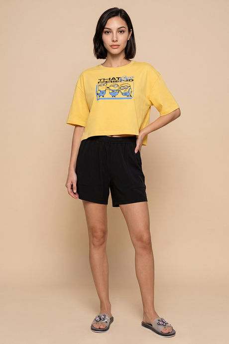 Zivame Minions Knit Cotton Loungewear Short Set - Yarrow — image 2