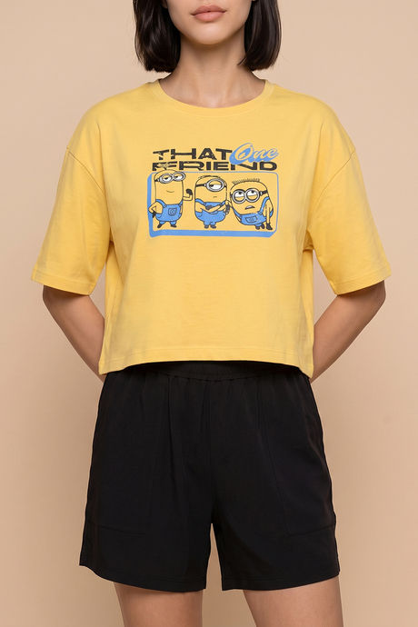 Zivame Minions Knit Cotton Loungewear Short Set - Yarrow — image 5