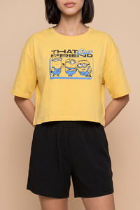Zivame Minions Knit Cotton Loungewear Short Set - Yarrow — thumbnail 5