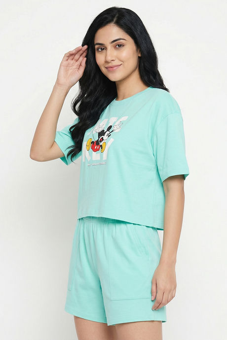 Zivame Mickey & Friends Knit Cotton Loungewear Short Set - Yucca — image 3