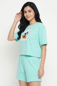 Zivame Mickey & Friends Knit Cotton Loungewear Short Set - Yucca — thumbnail 3