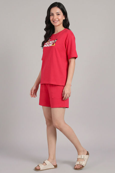 Zivame Mickey Mouse Knit Cotton Loungewear Short Set - Raspberry — image 4