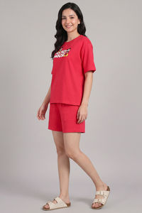 Zivame Mickey Mouse Knit Cotton Loungewear Short Set - Raspberry — thumbnail 4
