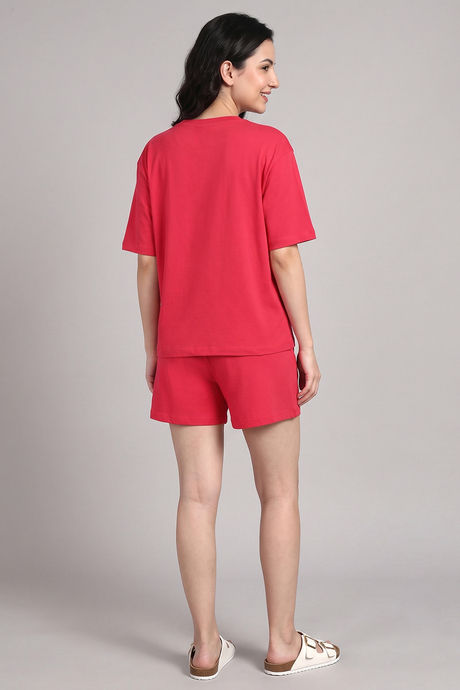 Zivame Mickey Mouse Knit Cotton Loungewear Short Set - Raspberry — image 5
