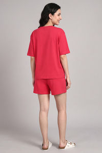 Zivame Mickey Mouse Knit Cotton Loungewear Short Set - Raspberry — thumbnail 5