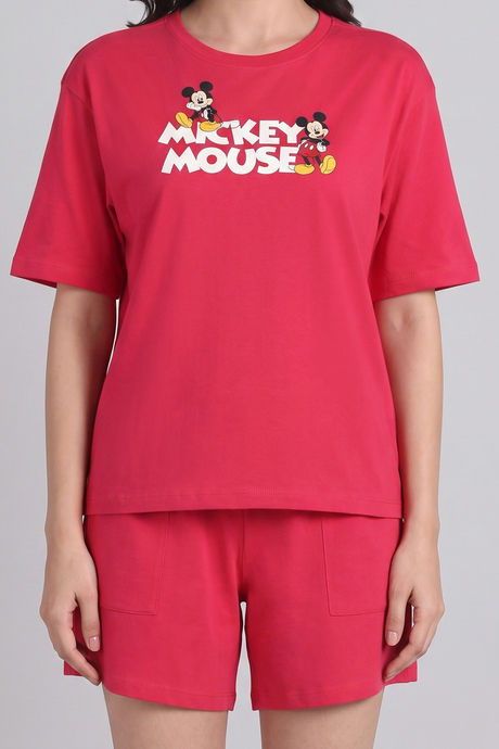 Zivame Mickey Mouse Knit Cotton Loungewear Short Set - Raspberry — image 6