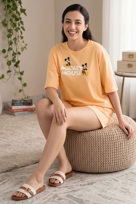 Zivame Mickey Mouse Knit Cotton Loungewear Short Set - Sunburst — image 6