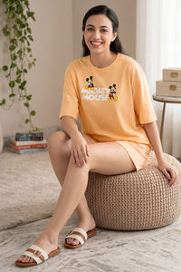 Zivame Mickey Mouse Knit Cotton Loungewear Short Set - Sunburst — thumbnail 6