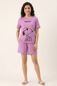 Zivame Peanuts Knit Cotton Loungewear Short Set - Phalaenopsis — thumbnail 1