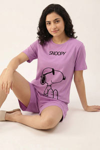 Zivame Peanuts Knit Cotton Loungewear Short Set - Phalaenopsis — thumbnail 5