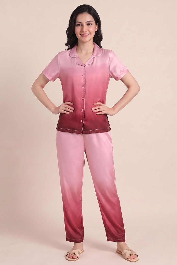 Zivame Woven Satin Pyjama Set - Burgundy — image 2