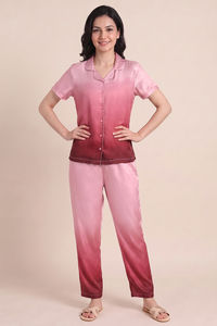 Zivame Woven Satin Pyjama Set - Burgundy — thumbnail 2
