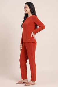 Zivame Velour Knit Poly Winter Loungewear Set - Chilli — thumbnail 3