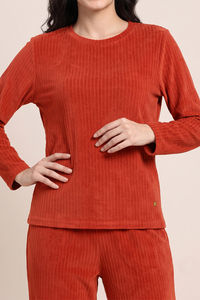 Zivame Velour Knit Poly Winter Loungewear Set - Chilli — thumbnail 5