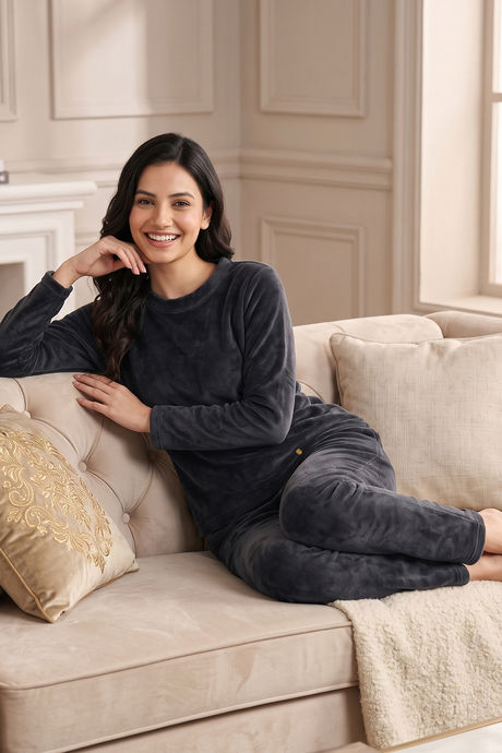 Zivame Minky Fur Knit Poly Winter Loungewear Set - Turbulence Buy Zivame Minky Fur Knit Poly Winter Loungewear Set - Turbulence