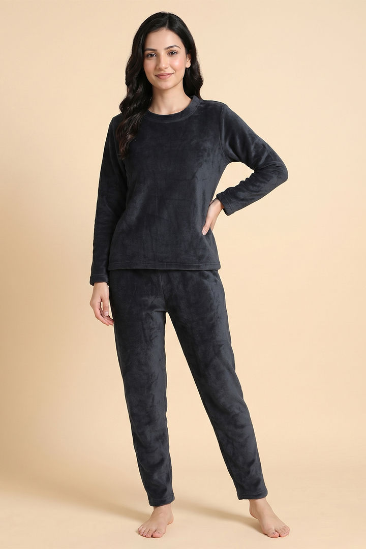 Zivame Minky Fur Knit Poly Winter Loungewear Set - Turbulence — image 2