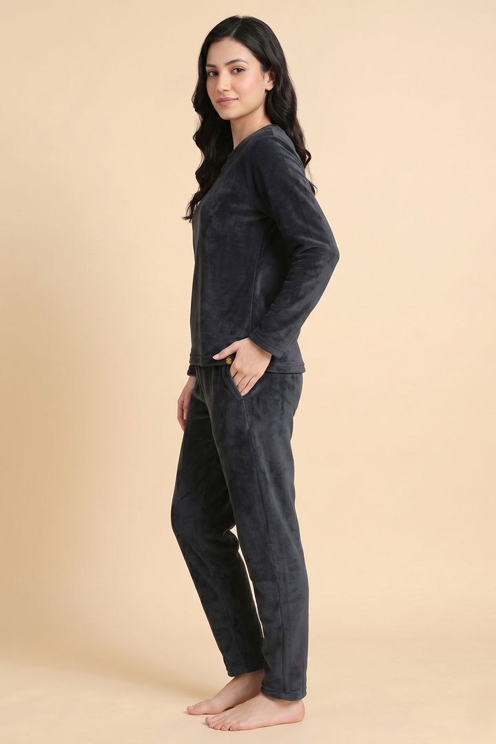 Zivame Minky Fur Knit Poly Winter Loungewear Set - Turbulence — image 3