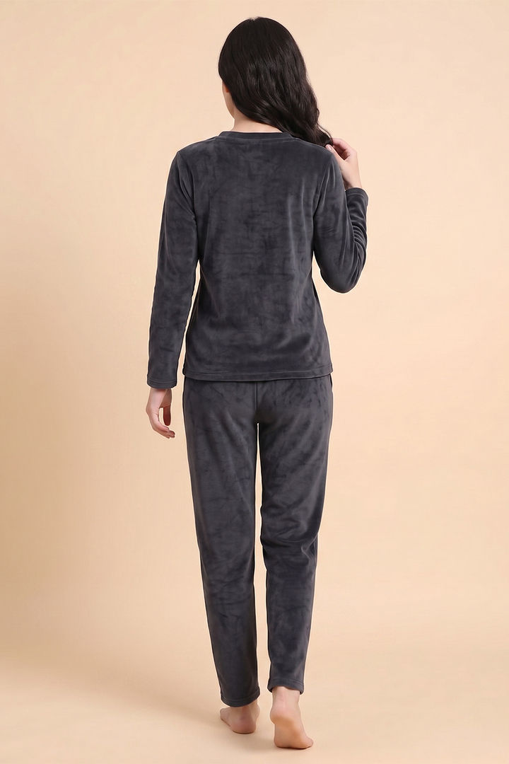 Zivame Minky Fur Knit Poly Winter Loungewear Set - Turbulence — image 4