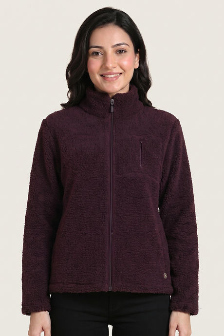 Zivame Sherpa Knit Poly Winter Loungewear Jacket - Huckleberry — image 2