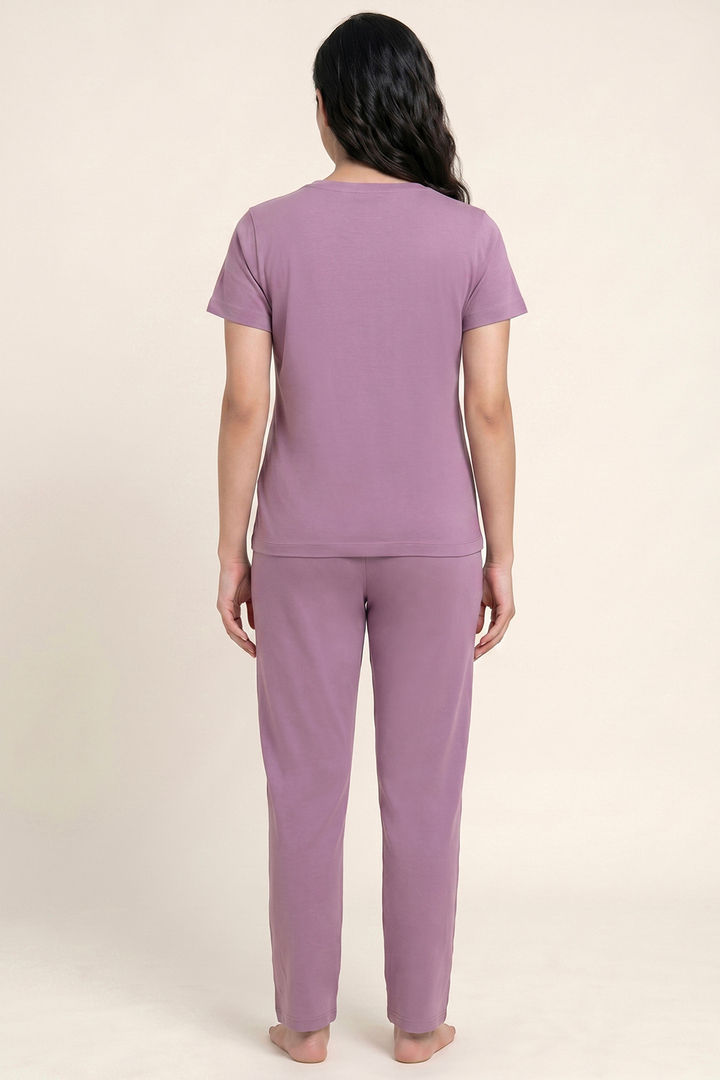 Zivame Farm Lore Knit Cotton Pyjama Set - Lavender — image 2
