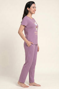 Zivame Farm Lore Knit Cotton Pyjama Set - Lavender — thumbnail 3