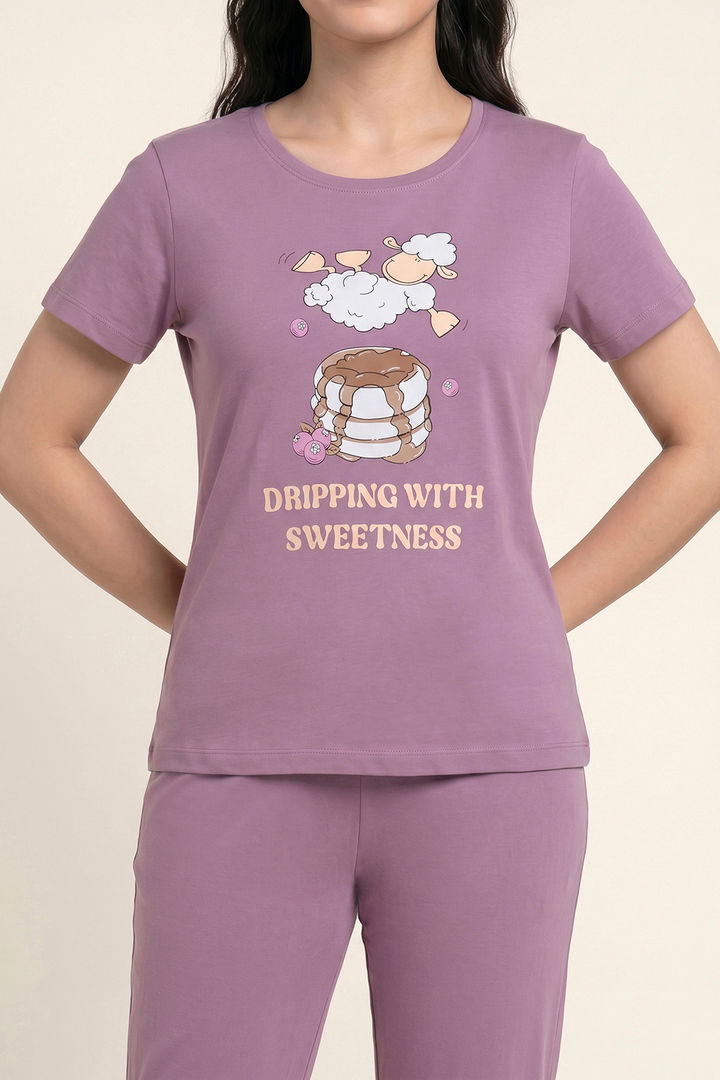 Zivame Farm Lore Knit Cotton Pyjama Set - Lavender — image 4