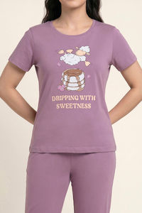 Zivame Farm Lore Knit Cotton Pyjama Set - Lavender — thumbnail 4