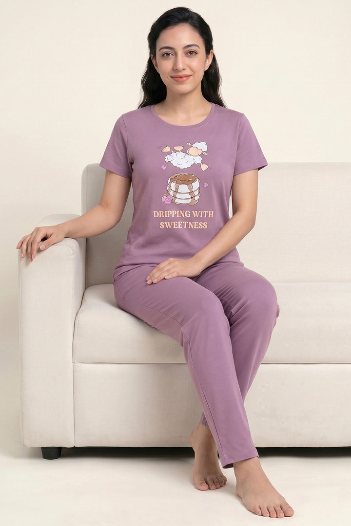 Zivame Farm Lore Knit Cotton Pyjama Set - Lavender — image 5