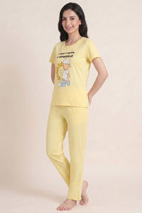 Zivame Farm Lore Knit Cotton Pyjama Set - Yellow — thumbnail 2