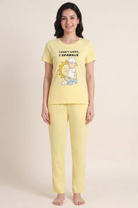 Zivame Farm Lore Knit Cotton Pyjama Set - Yellow — thumbnail 3