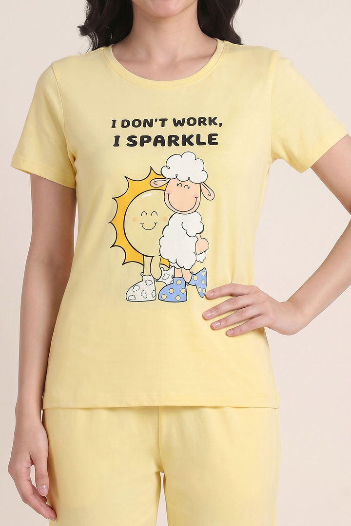 Zivame Farm Lore Knit Cotton Pyjama Set - Yellow — image 5
