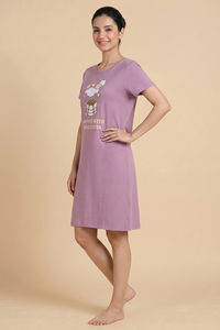 Zivame Farm Lore Knit Cotton Knee Length Nightdress - Lavender — thumbnail 2